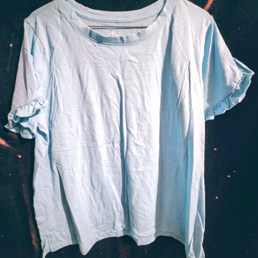 St. John's Bay Sky Blue Ruffle Sleeve Tee